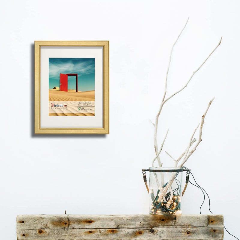 VIOLABBEY 11x14 Picture Frame Gold Set of 4, Photo frame for 8x10 Pictures with Mat or 11x14 without Mat, HD Real Glass, Vertical or Horizontal for Wall and Tabletop Display - Image 2
